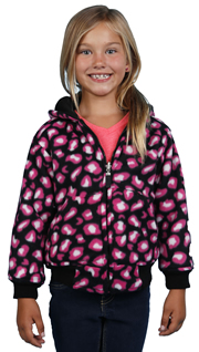 K1177 Reversible Girls Polyfleece Hoodie with Solid Black and Pink Big Cat Spot Pattern