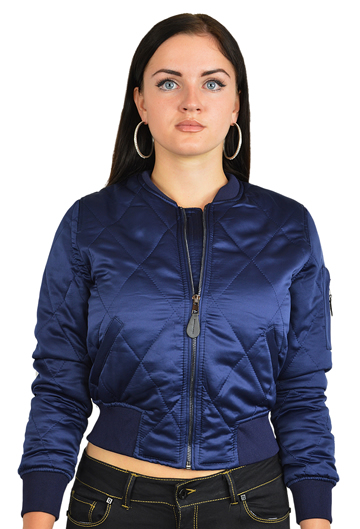 Ladies MA1Q Blue Nylon Military Pilot Specs Quilted Bomber Jacket