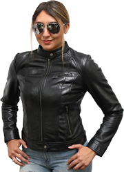 LB1025 Ladies Lambskin Leather Jacket with Snap Sport Collar