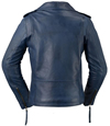 LC1082 Blue Cowhide Ladies Vintage Traditional Motorcycle Jacket with Half Belt Back View