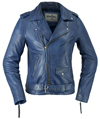 LC1082 Blue Cowhide Ladies Vintage Traditional Motorcycle Jacket with Half Belt Front View