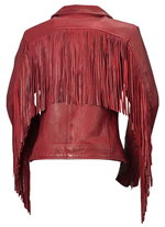 LC1503 Ladies Western Style Blood Red Cowhide Jacket with Fringe Trim Back View