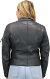 LC157 Motorcycle Ladies Sport Collar Leather Jacket with Vents Back View