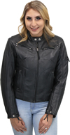 LC157 Motorcycle Ladies Sport Collar Leather Jacket with Vents Front View