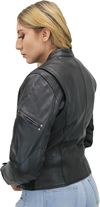 LC157 Motorcycle Ladies Sport Collar Leather Jacket with Vents Side View
