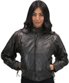 LC2000 Women's Motorcycle Brown Leather Jacket with Short Sport Snap Collar and Zipper Vents Front View