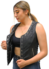 LV2682 Ladies Leather Vest with Metal Eyelets and Ajustable Side Laces Inside Pocket View