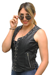 LV2682 Ladies Leather Vest with Metal Eyelets and Ajustable Side Laces Side View 1