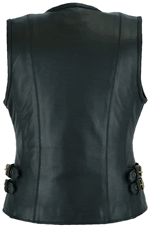 LV807AH Ladies Leather Biker Sport Zipper Vest with Side Ajusters Back View