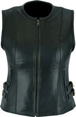 LV807AH Ladies Leather Biker Sport Zipper Vest with Side Ajusters Front View