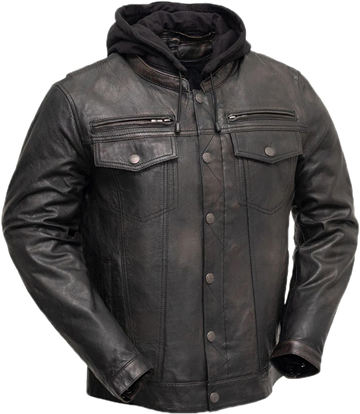 B276 Distress Lambskin Motorcycle Shirt with Vents and Removable Hood Large View
