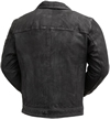 C2804 Naked Buffalo Distress Black Leather Jacket with Shirt Collar Back View