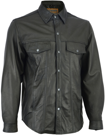 C770 Mens Lightweight Leather Shirt with Snaps and Gun Pockets Large View
