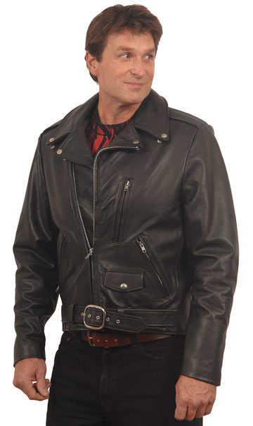 Davis USA Made Classic Motorcycle Leather Jacket with Crossover Collar