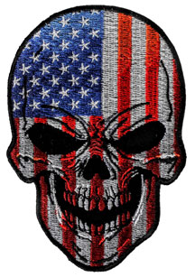 Red, White and Blue USA Flag Skull Motorcycle Patch
