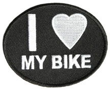 Oval Shape Patch I Love My Bike Black Twill with White Lettering