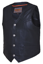 V330BF Mens Premium Leather Motorcycle Vest with Buffalo Coin Snaps
