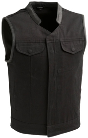 V629TR Twill Club Vest with Leather Trim on Collar and Armholes