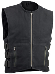 V660CV Men’s Black Canvas Motorcycle Racing Vest with Velcro Straps
