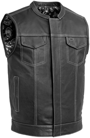 V694 Leather Club Vest with White Stitching and Paisley Liner