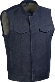 VDM691 Mens Blue Denim Motorcycle Club Zipper Vest with Short Collar