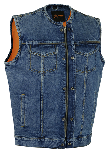 VDM981 Men’s Blue Denim Club Vest with Hidden Snaps and Zipper Larger View